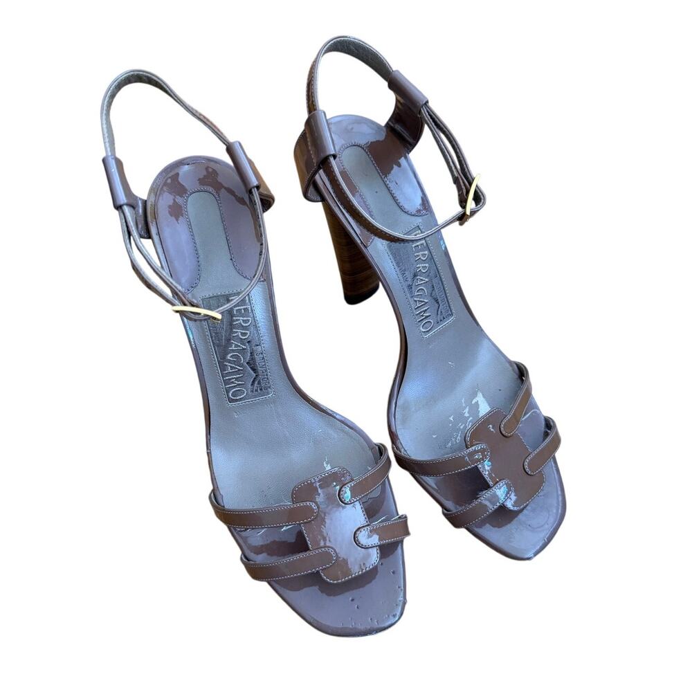 Ferragamo Women's Brown Patent Leather High Heeled Sandal - Picture 3 of 8